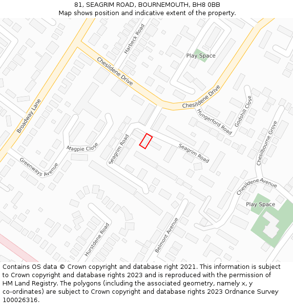 81, SEAGRIM ROAD, BOURNEMOUTH, BH8 0BB: Location map and indicative extent of plot