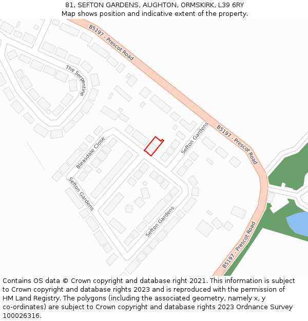 81, SEFTON GARDENS, AUGHTON, ORMSKIRK, L39 6RY: Location map and indicative extent of plot