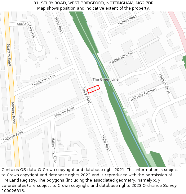 81, SELBY ROAD, WEST BRIDGFORD, NOTTINGHAM, NG2 7BP: Location map and indicative extent of plot