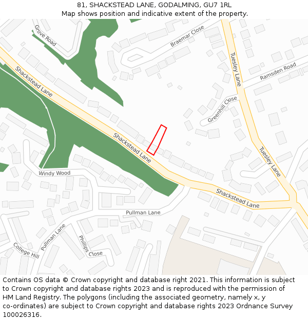 81, SHACKSTEAD LANE, GODALMING, GU7 1RL: Location map and indicative extent of plot