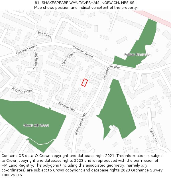 81, SHAKESPEARE WAY, TAVERHAM, NORWICH, NR8 6SL: Location map and indicative extent of plot