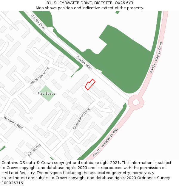 81, SHEARWATER DRIVE, BICESTER, OX26 6YR: Location map and indicative extent of plot