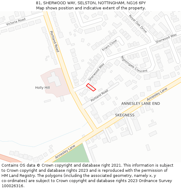 81, SHERWOOD WAY, SELSTON, NOTTINGHAM, NG16 6PY: Location map and indicative extent of plot