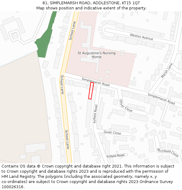 81, SIMPLEMARSH ROAD, ADDLESTONE, KT15 1QT: Location map and indicative extent of plot