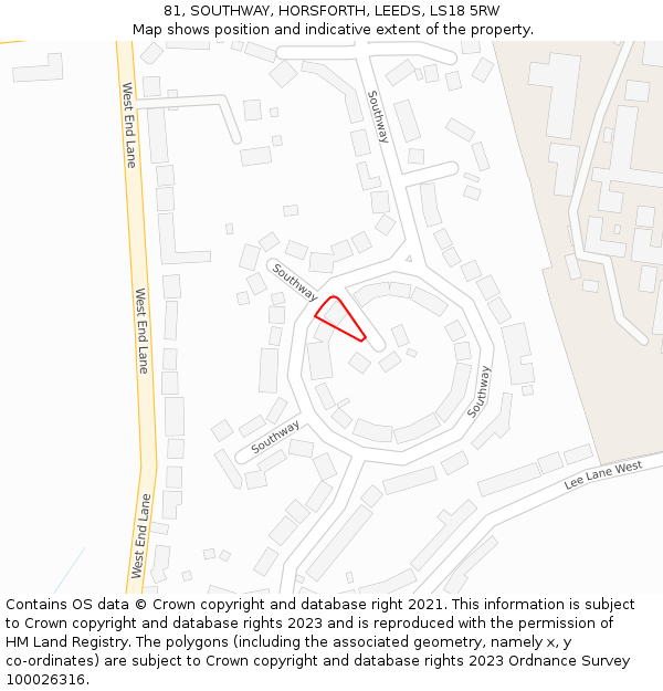 81, SOUTHWAY, HORSFORTH, LEEDS, LS18 5RW: Location map and indicative extent of plot