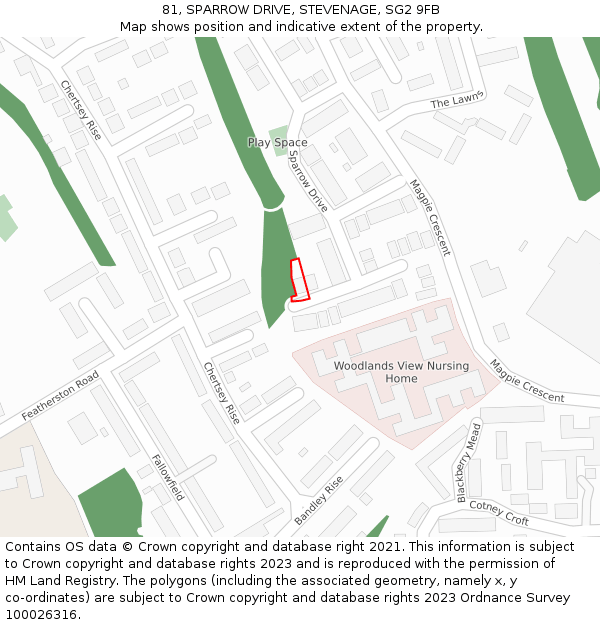 81, SPARROW DRIVE, STEVENAGE, SG2 9FB: Location map and indicative extent of plot