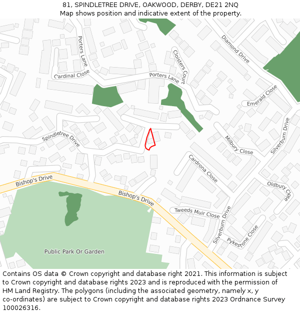 81, SPINDLETREE DRIVE, OAKWOOD, DERBY, DE21 2NQ: Location map and indicative extent of plot