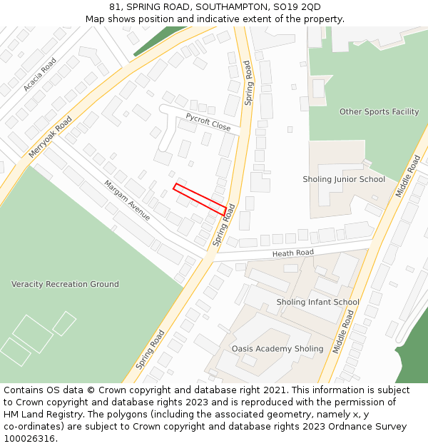 81, SPRING ROAD, SOUTHAMPTON, SO19 2QD: Location map and indicative extent of plot