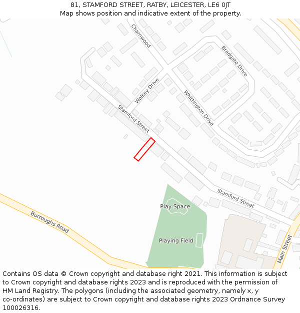 81, STAMFORD STREET, RATBY, LEICESTER, LE6 0JT: Location map and indicative extent of plot