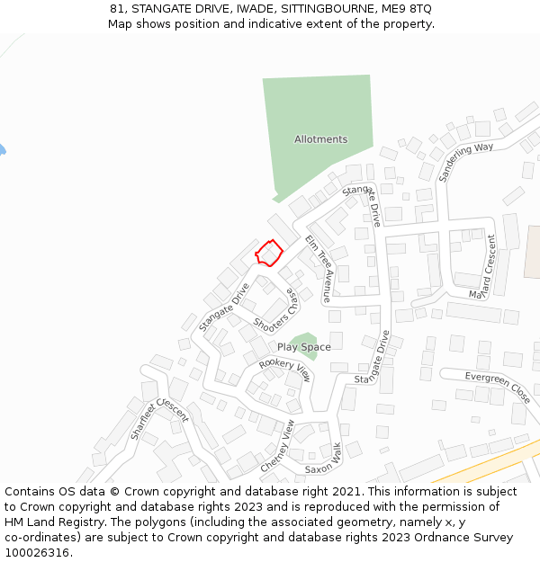 81, STANGATE DRIVE, IWADE, SITTINGBOURNE, ME9 8TQ: Location map and indicative extent of plot