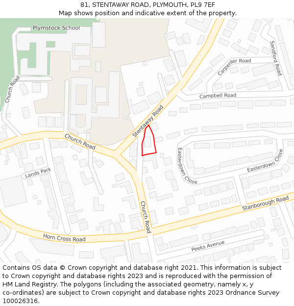 81, STENTAWAY ROAD, PLYMOUTH, PL9 7EF: Location map and indicative extent of plot
