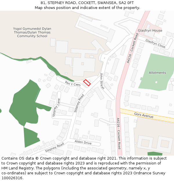 81, STEPNEY ROAD, COCKETT, SWANSEA, SA2 0FT: Location map and indicative extent of plot