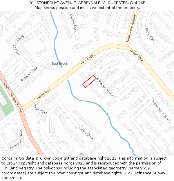 81, STONECHAT AVENUE, ABBEYDALE, GLOUCESTER, GL4 4XF: Location map and indicative extent of plot
