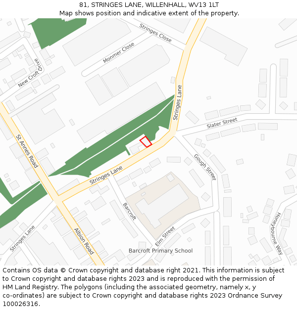 81, STRINGES LANE, WILLENHALL, WV13 1LT: Location map and indicative extent of plot