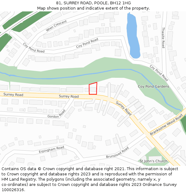 81, SURREY ROAD, POOLE, BH12 1HG: Location map and indicative extent of plot