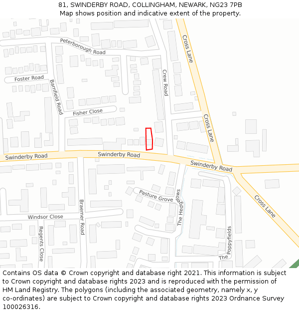 81, SWINDERBY ROAD, COLLINGHAM, NEWARK, NG23 7PB: Location map and indicative extent of plot