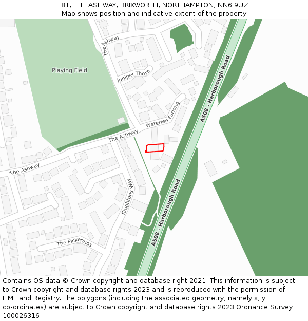 81, THE ASHWAY, BRIXWORTH, NORTHAMPTON, NN6 9UZ: Location map and indicative extent of plot