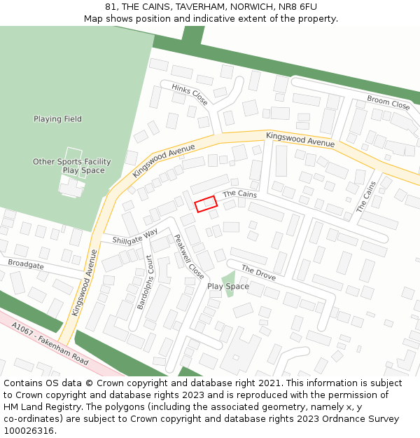 81, THE CAINS, TAVERHAM, NORWICH, NR8 6FU: Location map and indicative extent of plot