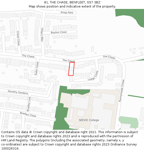 81, THE CHASE, BENFLEET, SS7 3BZ: Location map and indicative extent of plot