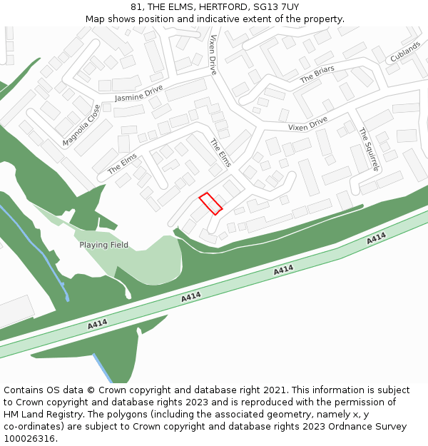 81, THE ELMS, HERTFORD, SG13 7UY: Location map and indicative extent of plot