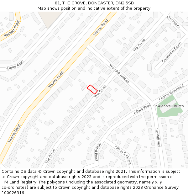 81, THE GROVE, DONCASTER, DN2 5SB: Location map and indicative extent of plot