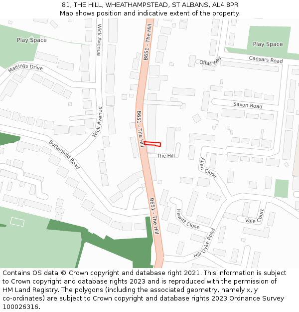 81, THE HILL, WHEATHAMPSTEAD, ST ALBANS, AL4 8PR: Location map and indicative extent of plot