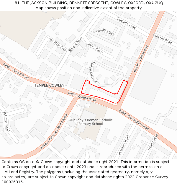 81, THE JACKSON BUILDING, BENNETT CRESCENT, COWLEY, OXFORD, OX4 2UQ: Location map and indicative extent of plot