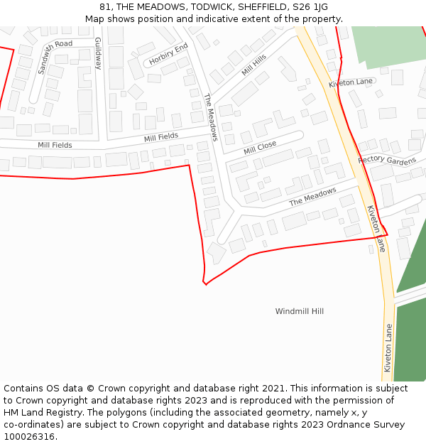 81, THE MEADOWS, TODWICK, SHEFFIELD, S26 1JG: Location map and indicative extent of plot
