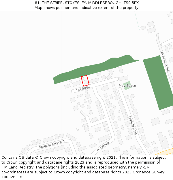 81, THE STRIPE, STOKESLEY, MIDDLESBROUGH, TS9 5PX: Location map and indicative extent of plot