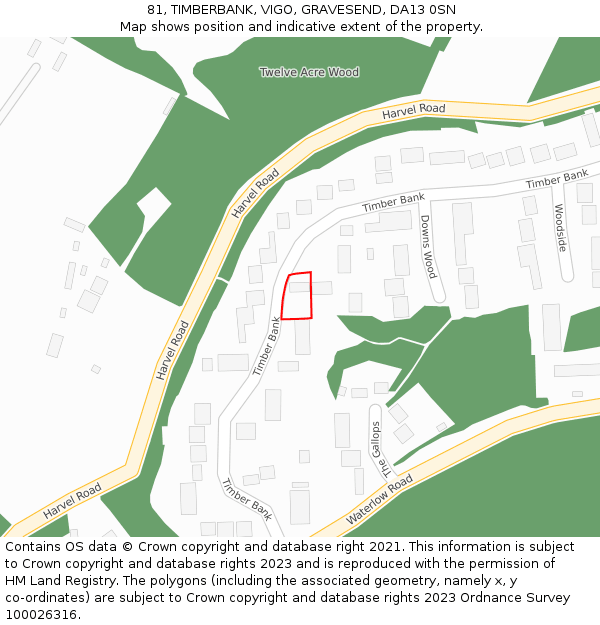 81, TIMBERBANK, VIGO, GRAVESEND, DA13 0SN: Location map and indicative extent of plot