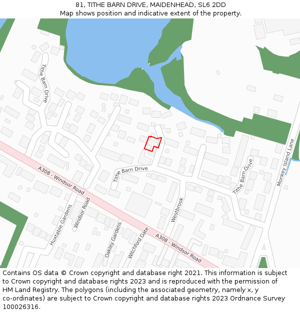 81, TITHE BARN DRIVE, MAIDENHEAD, SL6 2DD: Location map and indicative extent of plot