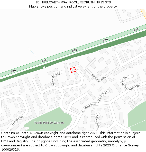 81, TRELOWETH WAY, POOL, REDRUTH, TR15 3TS: Location map and indicative extent of plot