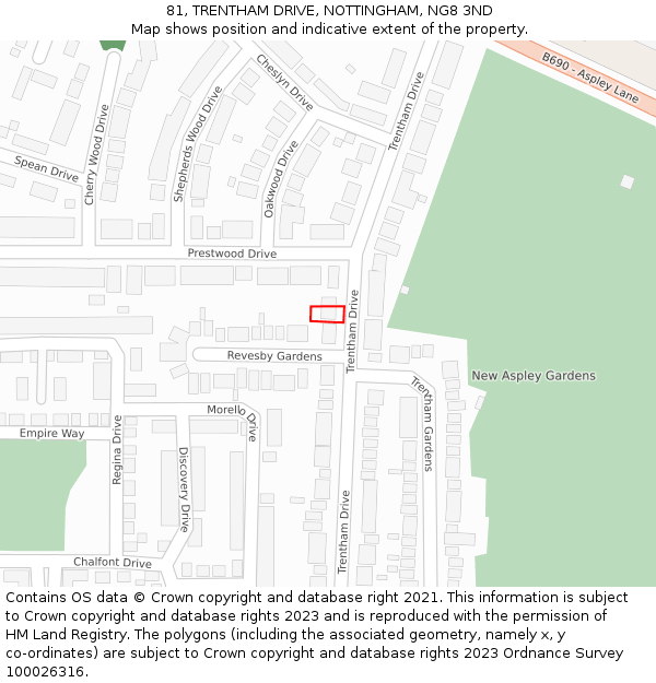 81, TRENTHAM DRIVE, NOTTINGHAM, NG8 3ND: Location map and indicative extent of plot