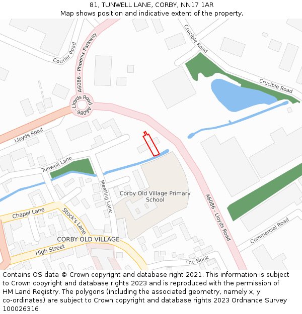 81, TUNWELL LANE, CORBY, NN17 1AR: Location map and indicative extent of plot