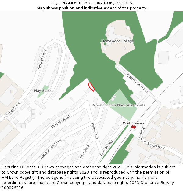 81, UPLANDS ROAD, BRIGHTON, BN1 7FA: Location map and indicative extent of plot