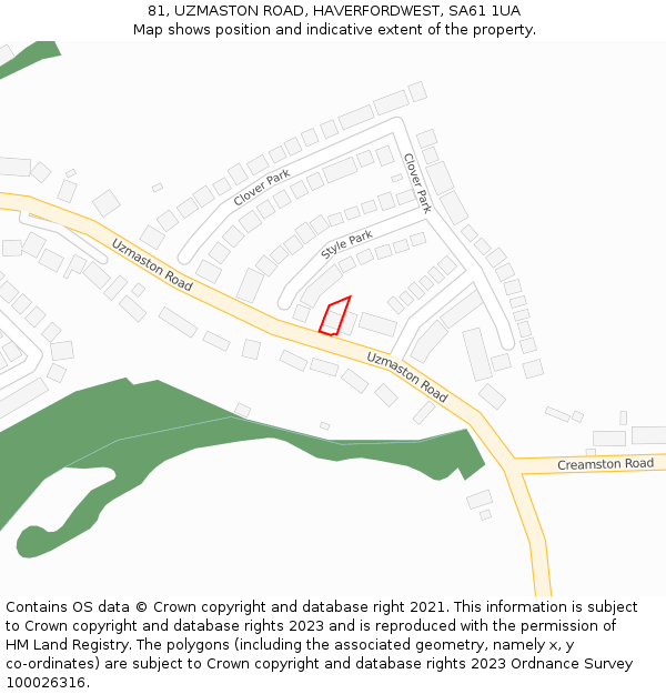 81, UZMASTON ROAD, HAVERFORDWEST, SA61 1UA: Location map and indicative extent of plot