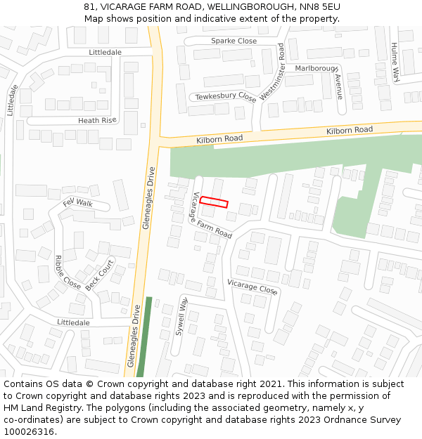 81, VICARAGE FARM ROAD, WELLINGBOROUGH, NN8 5EU: Location map and indicative extent of plot
