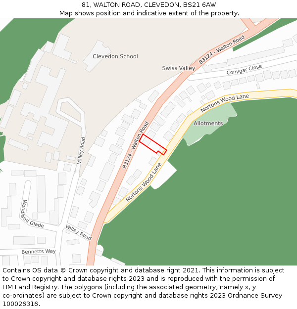 81, WALTON ROAD, CLEVEDON, BS21 6AW: Location map and indicative extent of plot