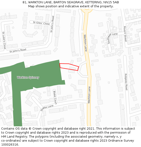 81, WARKTON LANE, BARTON SEAGRAVE, KETTERING, NN15 5AB: Location map and indicative extent of plot