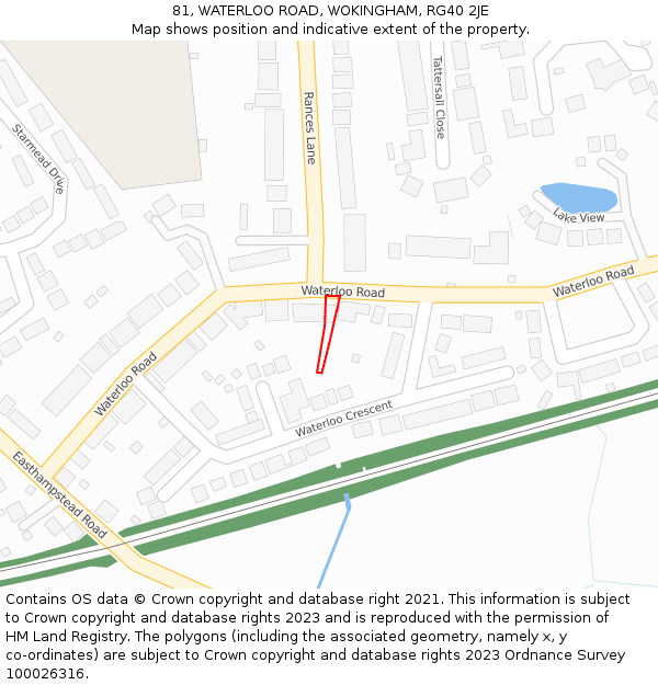 81, WATERLOO ROAD, WOKINGHAM, RG40 2JE: Location map and indicative extent of plot