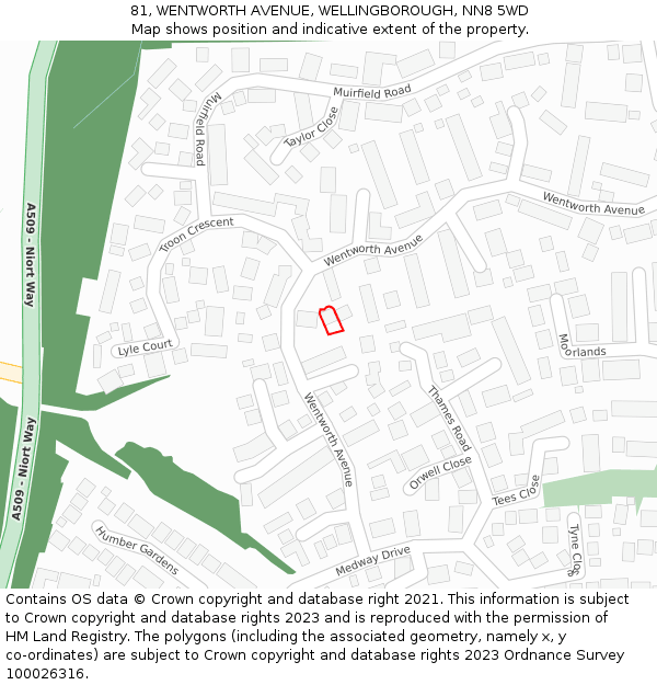 81, WENTWORTH AVENUE, WELLINGBOROUGH, NN8 5WD: Location map and indicative extent of plot