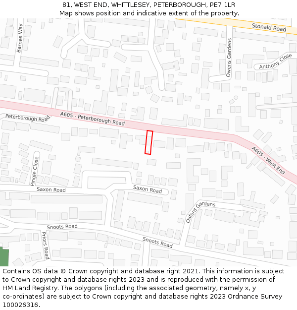 81, WEST END, WHITTLESEY, PETERBOROUGH, PE7 1LR: Location map and indicative extent of plot