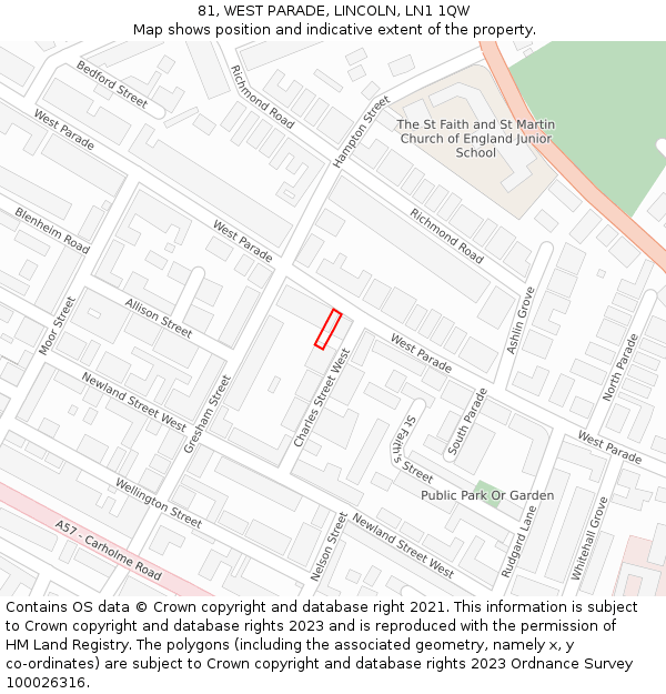 81, WEST PARADE, LINCOLN, LN1 1QW: Location map and indicative extent of plot
