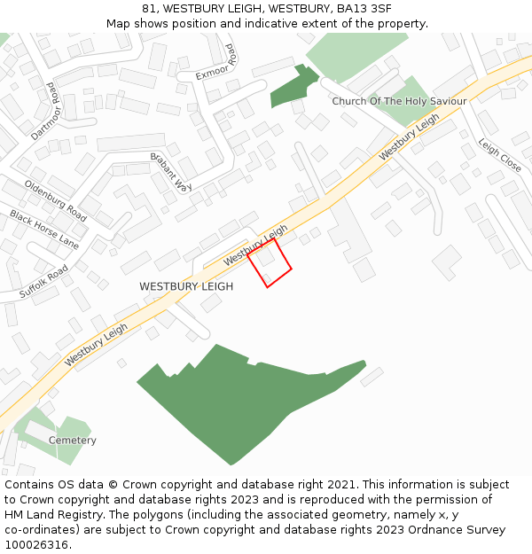 81, WESTBURY LEIGH, WESTBURY, BA13 3SF: Location map and indicative extent of plot