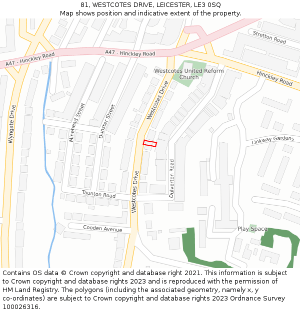 81, WESTCOTES DRIVE, LEICESTER, LE3 0SQ: Location map and indicative extent of plot