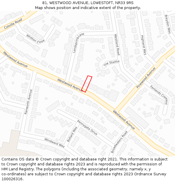 81, WESTWOOD AVENUE, LOWESTOFT, NR33 9RS: Location map and indicative extent of plot