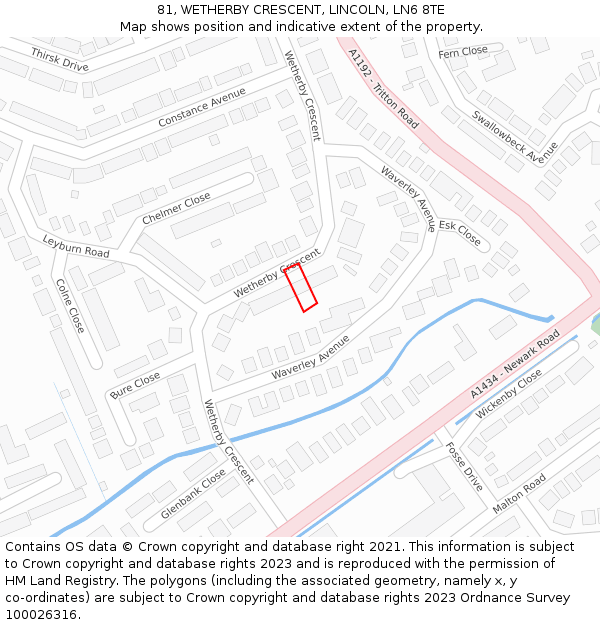 81, WETHERBY CRESCENT, LINCOLN, LN6 8TE: Location map and indicative extent of plot