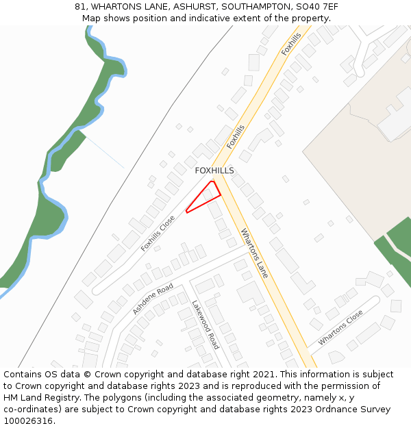 81, WHARTONS LANE, ASHURST, SOUTHAMPTON, SO40 7EF: Location map and indicative extent of plot