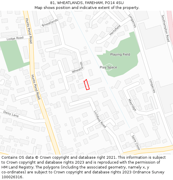 81, WHEATLANDS, FAREHAM, PO14 4SU: Location map and indicative extent of plot