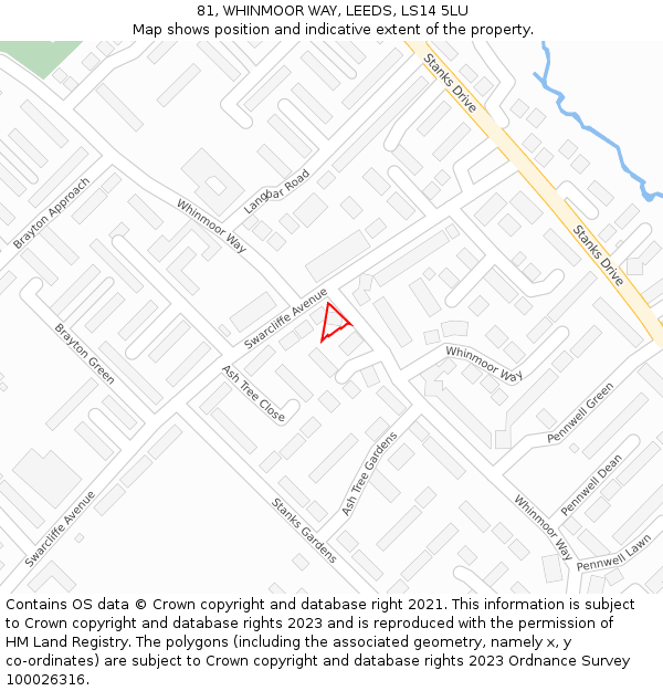 81, WHINMOOR WAY, LEEDS, LS14 5LU: Location map and indicative extent of plot